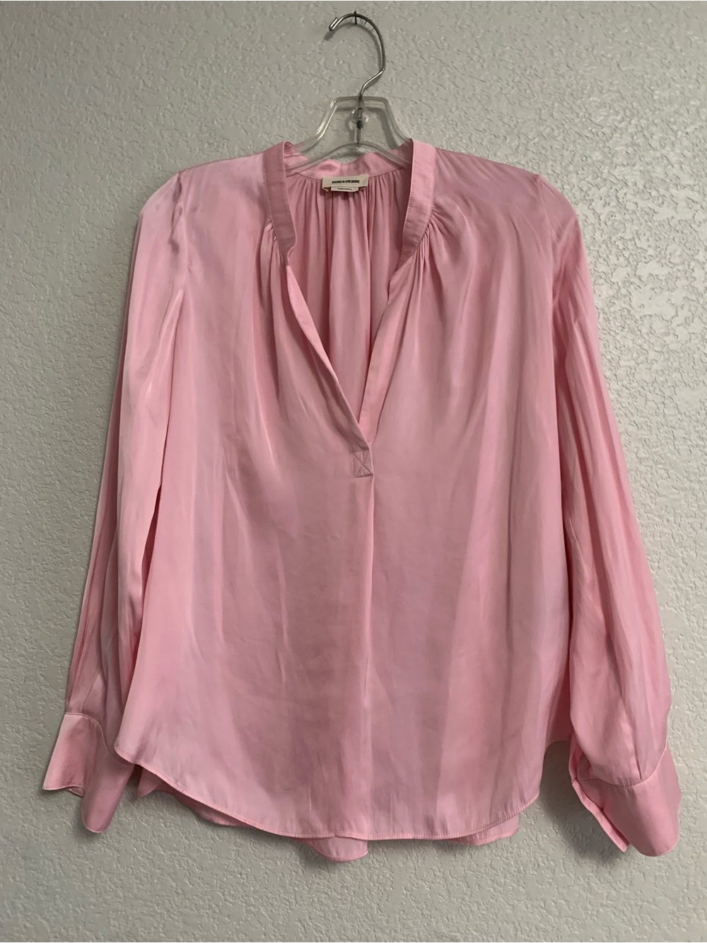 Zadig & Voltaire Blouse Top Womens S Tink Satin Vneck Long Sleeve Pink Glam - Picture 3 of 16